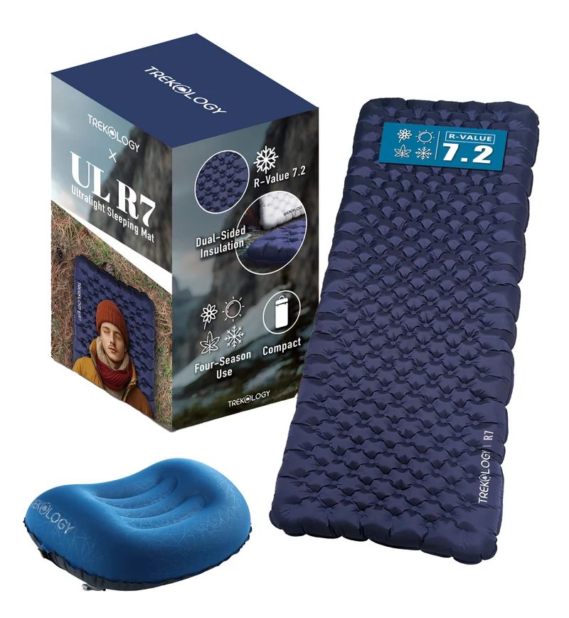 TREKOLOGY All-Season Sleep Bundle: UL R7.2 Pad (Blue) & ALUFT 2.0 Pillow (US)