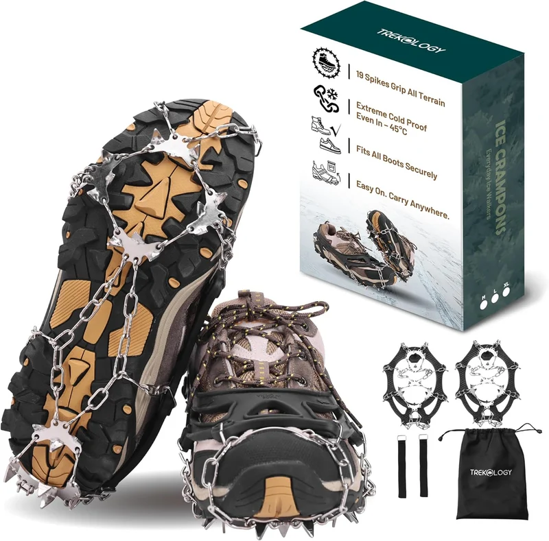 TREKOLOGY 19-Spike Ice Cleats for Hiking Boots (Stainless Steel) (US)