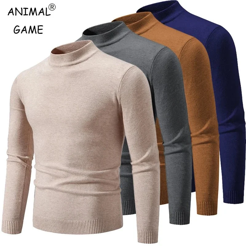 Men's Oversized Pullover Sweater - Basic Solid Color Half Neck Knitted Autumn Sweater