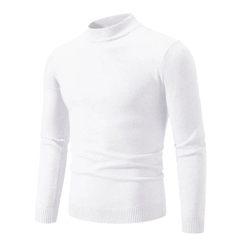 Men's Oversized Pullover Sweater - Basic Solid Color Half Neck Knitted Autumn Sweater