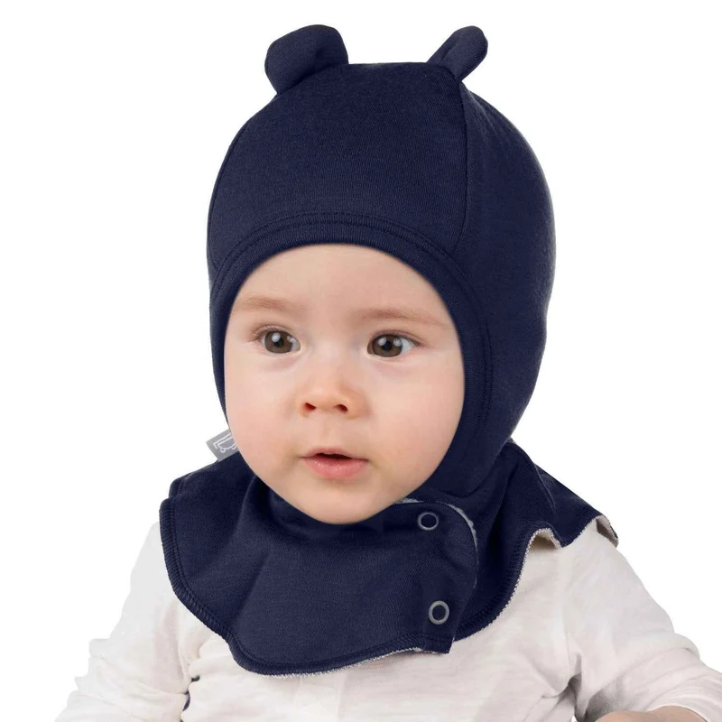 Baby-Sturmhaube aus blauer Merinowolle
