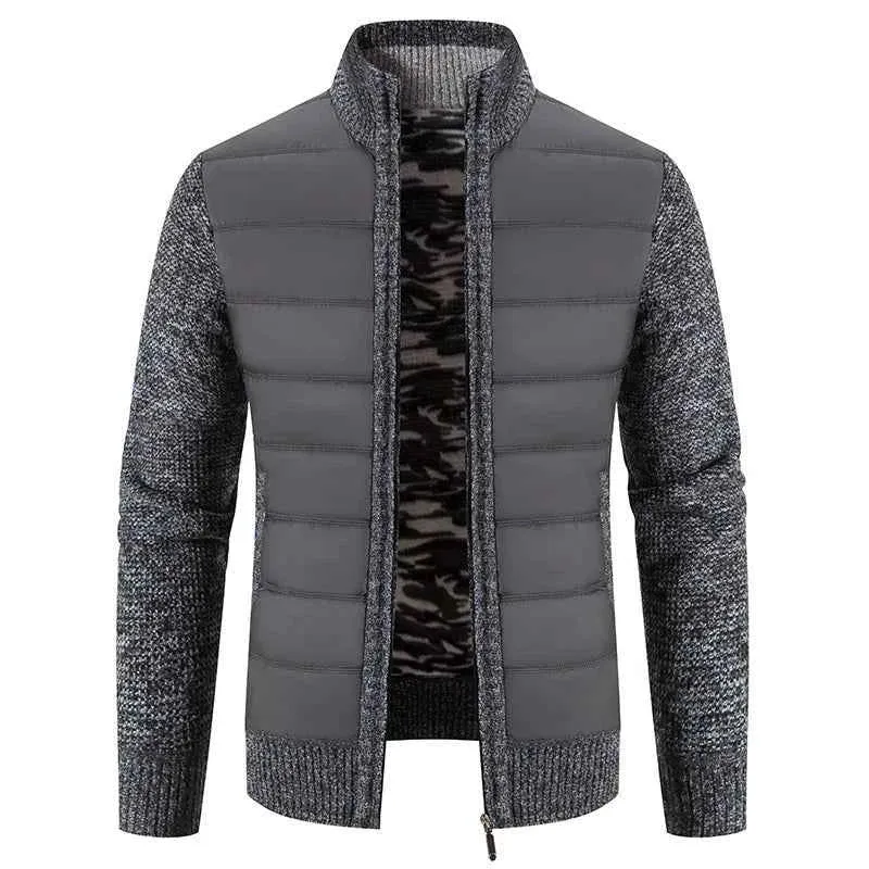 Herren-Fleece-Cardigan – Warmer Patchwork-Strickmantel