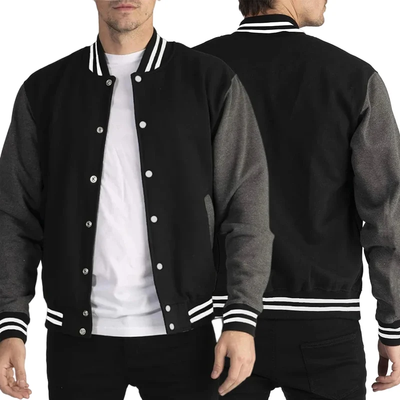 Schwarze und weiße Oversize-Jacke, Größe 5XL, lässiges Fleece-Baseball-Outfit für Damen und Herren, Streetwear