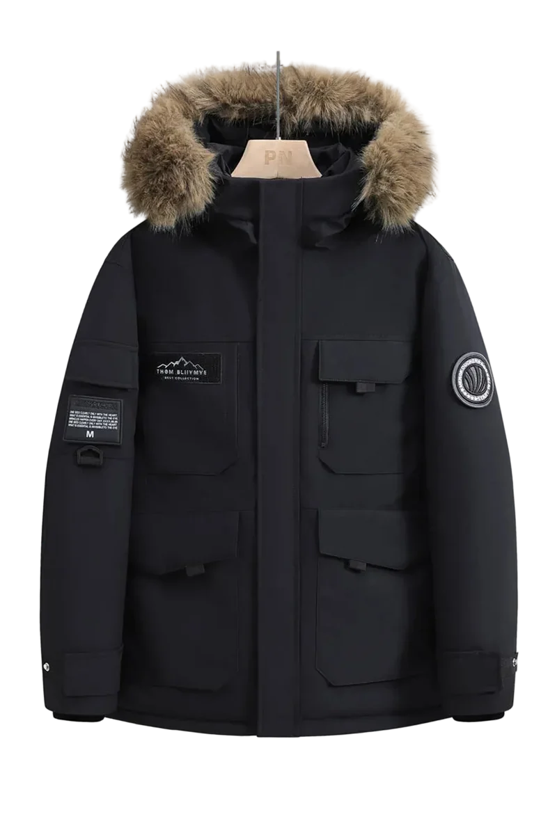 Wasserdichte Winterdaunenjacke mit Kapuze und Pelzkragen für Damen und Herren – Warmer Mantel