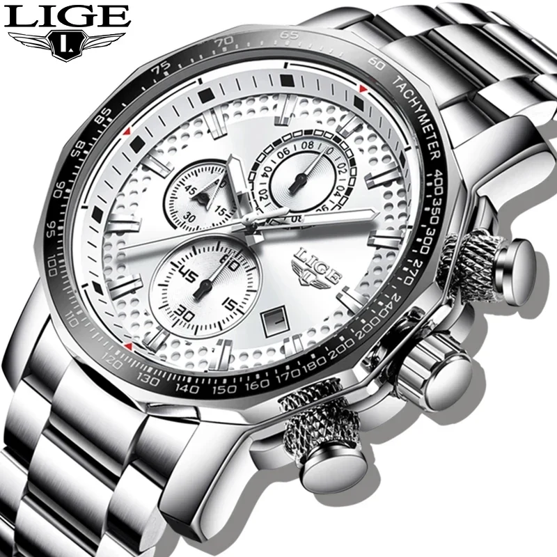 Herrenuhr LIGE Luxus Edelstahl Herrenuhr Männlich Militär Sport Wasserdichte Große Uhren Männer Quarzuhr Relogios Masculino
