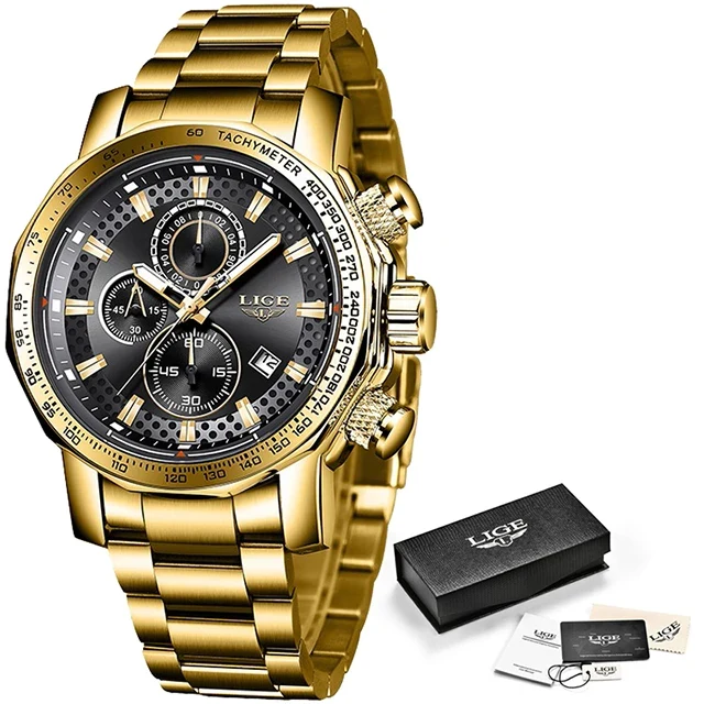 Herrenuhr LIGE Luxus Edelstahl Herrenuhr Männlich Militär Sport Wasserdichte Große Uhren Männer Quarzuhr Relogios Masculino