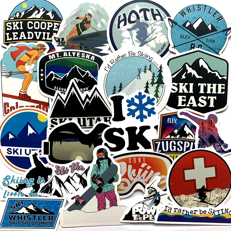 SNWTOP 10/30/50 Stück Graffiti-Aufkleber für Winter, Skifahren, Schnee und Berge