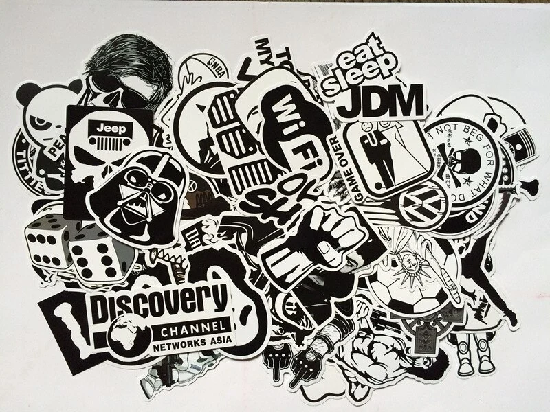 Schwarz-weißes Snowboard-Sticker-Pack (60 Stück)