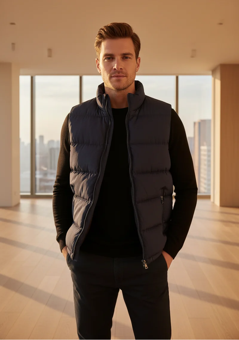 Herren Warme ärmellose Weste Winterjacke Wasserdicht Reißverschlussmantel Herbst Stehkragen Freizeitweste Markenbekleidung