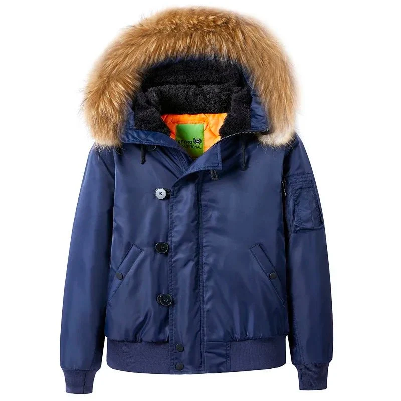 Winter-Militärjacke für Herren mit Pelzkragen und Kapuze