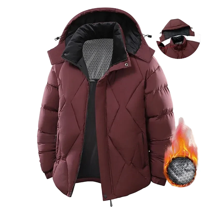 Winterliche Herren-Windjacke, lässige, modische Steppjacke mit Kapuze und abnehmbarer Mütze