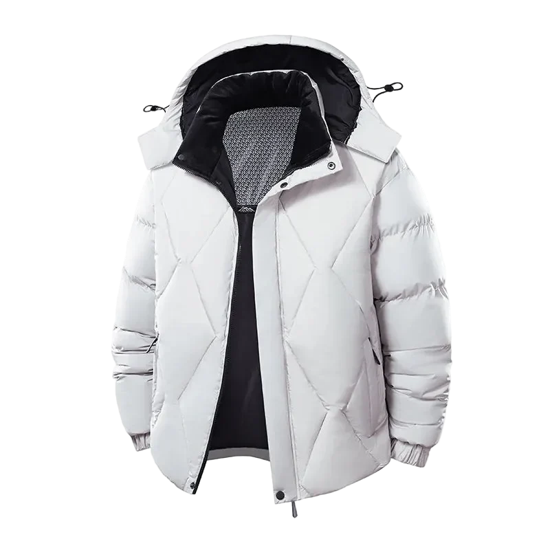 Winterliche Herren-Windjacke, lässige, modische Steppjacke mit Kapuze und abnehmbarer Mütze