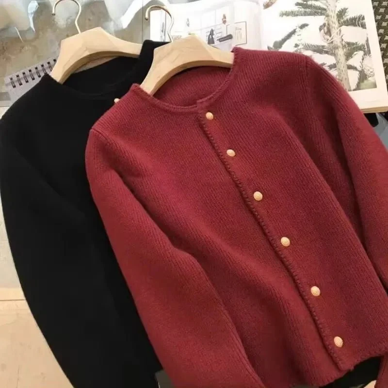 Cardigan aus reinem Kaschmir für Damen – locker gestrickter Rundhalspullover für Frühling/Herbst