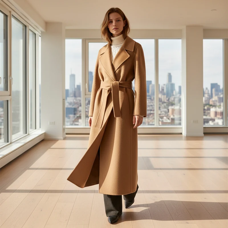 Herbstlicher Kaschmirmantel - Elegante Wolljacke mit Gürtel