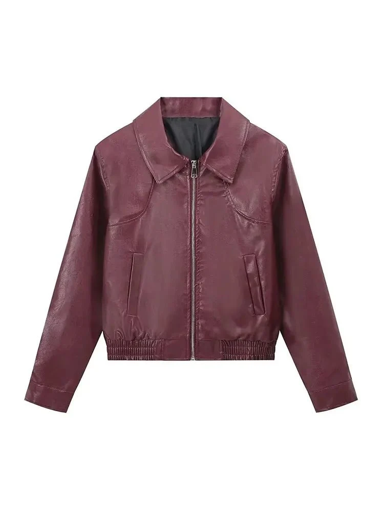 TRAFZA Vintage Damen-Bomberjacke – Langärmliger, lockerer Kurzmantel mit Reverskragen und Reißverschluss für den Herbst