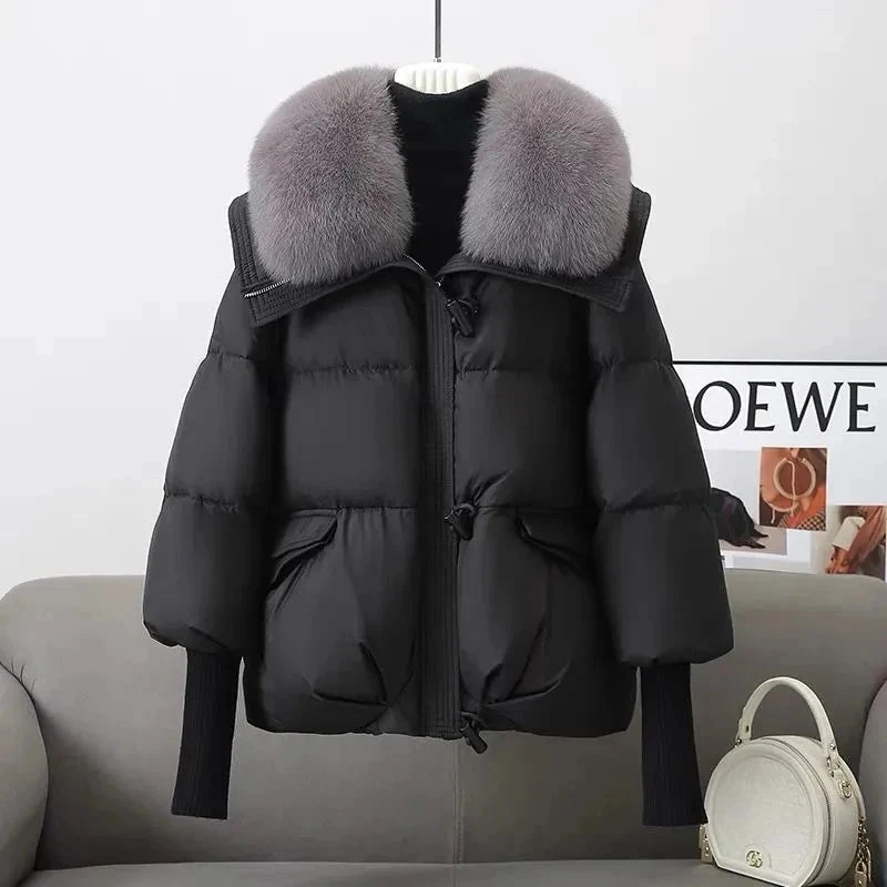 Neuer Damen-Winterdaunenparka mit großem Pelzkragen