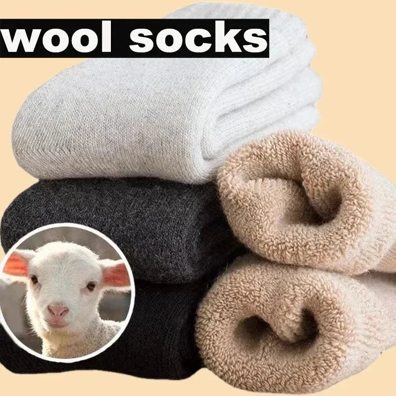 3 Paar Herren-Wintersocken aus Merinowolle – Superdicke Damen-Socken aus Merinowolle mit Herzmuster und Schlaufen