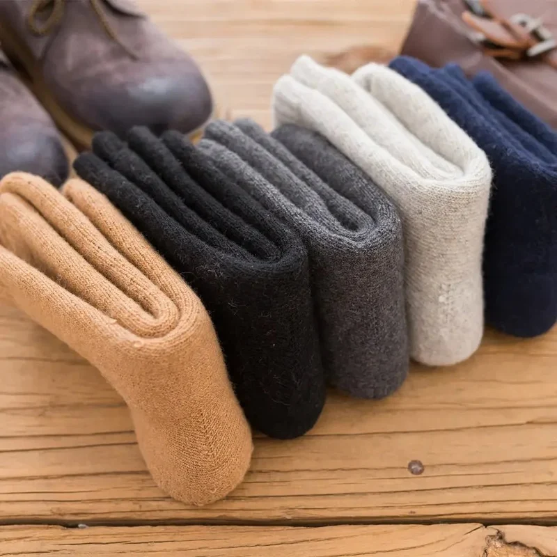 3 Paar Herren-Wintersocken aus Merinowolle – Superdicke Damen-Socken aus Merinowolle mit Herzmuster und Schlaufen
