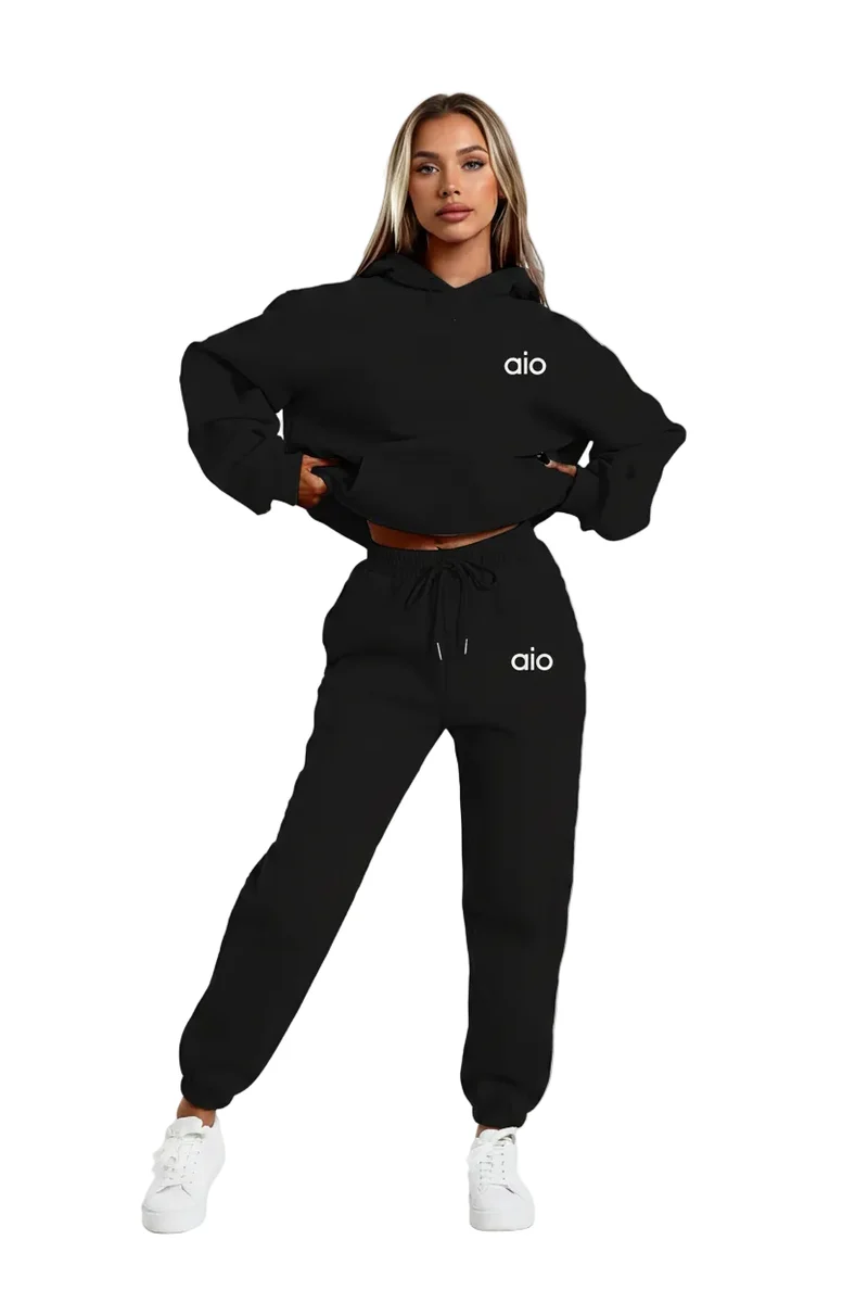 Damen-Hoodie-Set in Schwarz-Weiß – Verleihen Sie Ihrem Casual-Style Komfort und Trendbewusstsein.