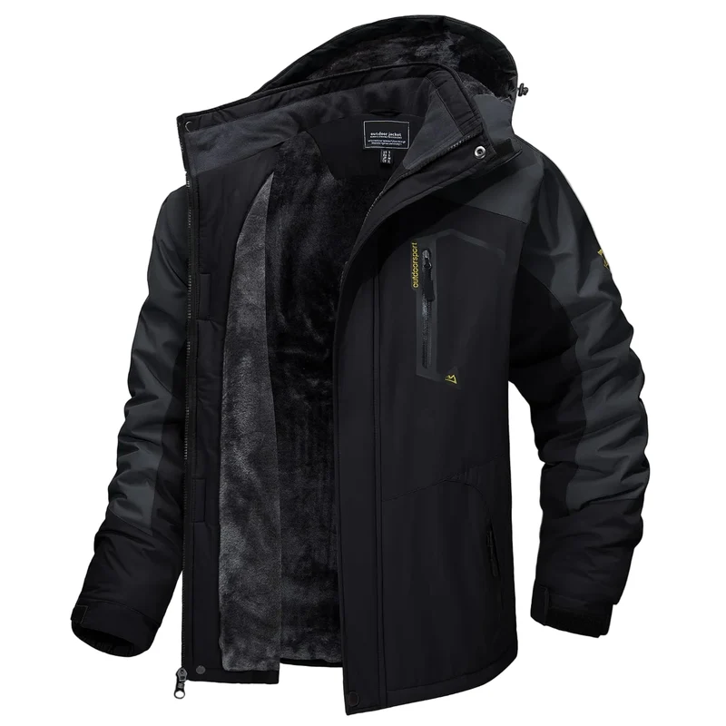 TACVASEN Herren-Wanderjacke mit Fleecefutter, abnehmbarer Kapuze, ideal für Ski, Snowboard und Winter.