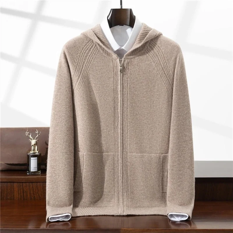 Herren-Strickjacke aus Merinowolle – 100 % reine, warme Strickjacke mit Reißverschluss und Taschen