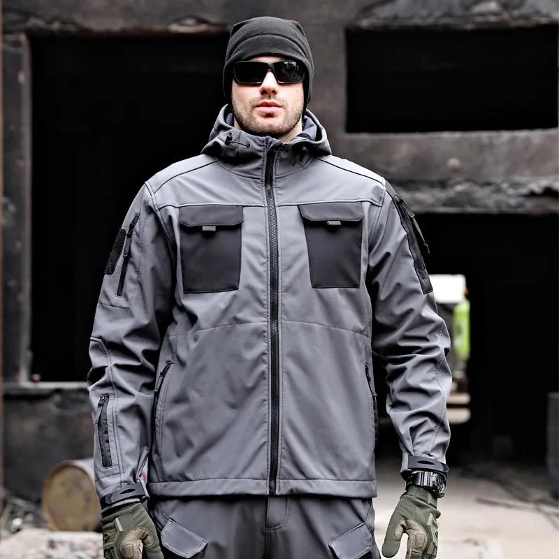 Outdoor-Kletterjacke für Herren – Fleecegefütterter, dicker Mantel mit langen Ärmeln, Reißverschluss und weichem Stehkragen für Herbst und Winter