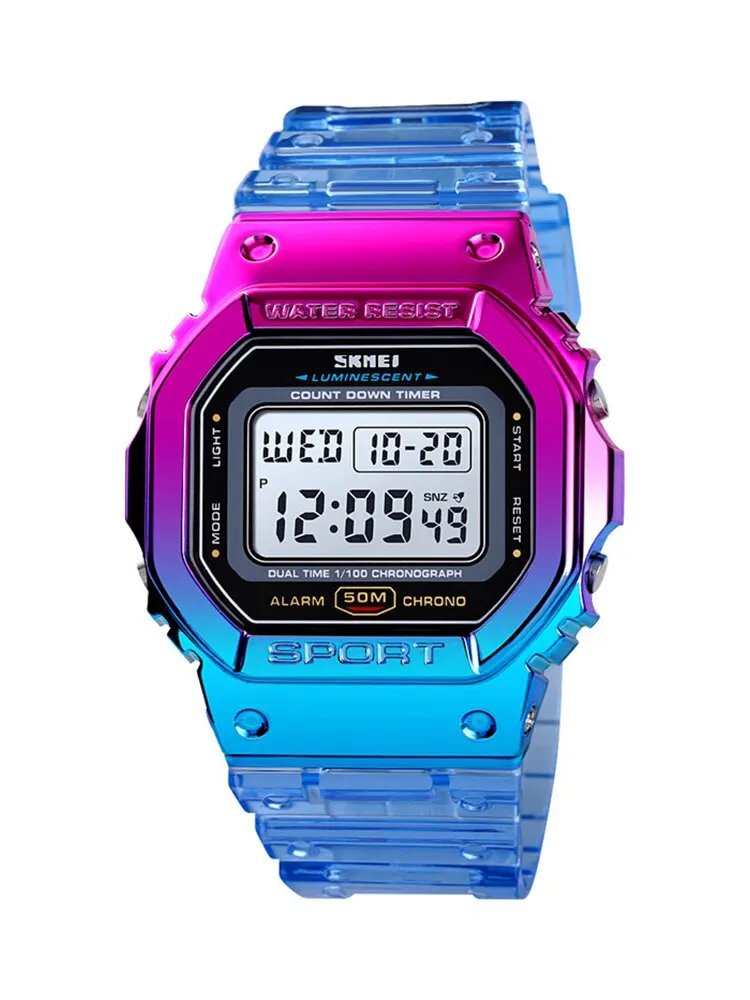 Skmei Mode Led Licht Countdown Uhren Mädchen Galvani Fall Transparent Strap Dame Frauen Digitale Armbanduhr Stoßfest