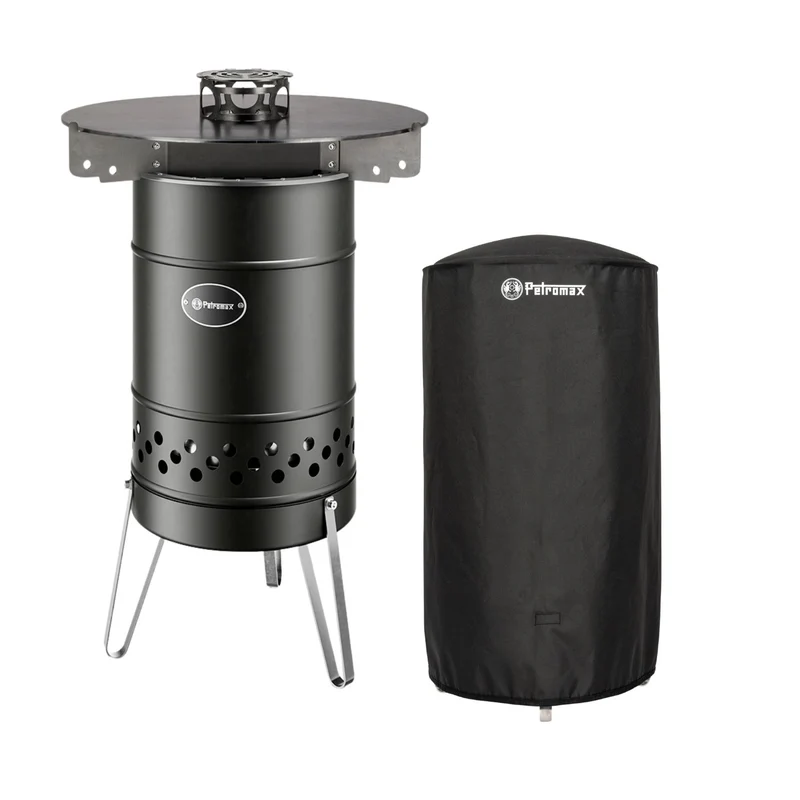 Feuertonne Pyron Black Edition + Grillplatte + Abdeckhaube