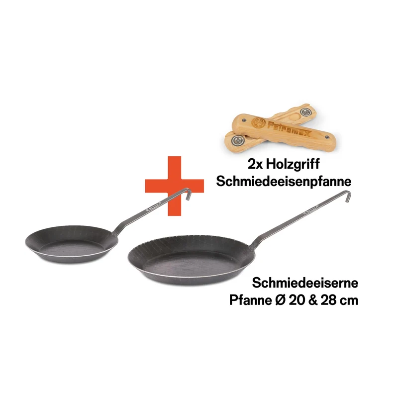 Schmiedeeisenpfanne 20 & 28cm + Griff Set