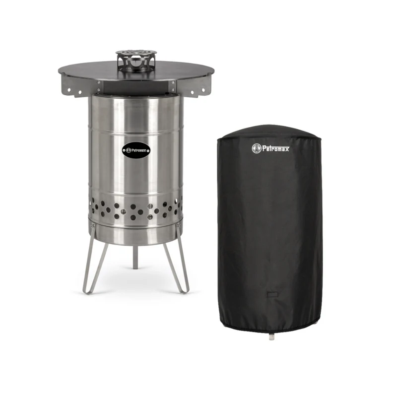 Feuertonne Pyron Edelstahl + Grillplatte + Abdeckhaube