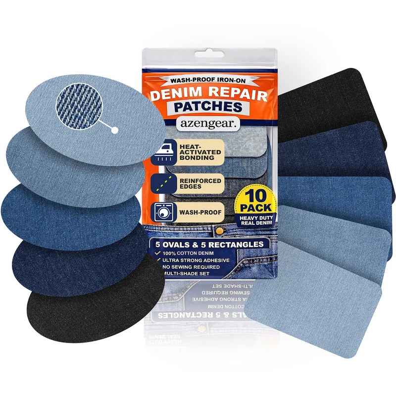 Iron-On Denim Repair Patches for Jeans (10 Pack)