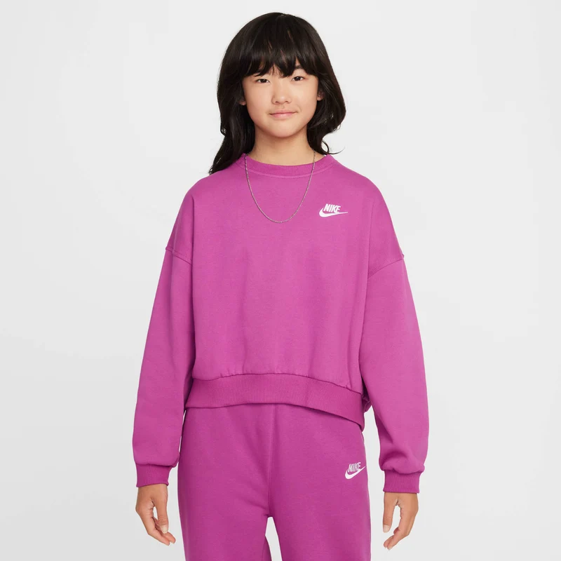 NIKE G NSW CLUB FLC BXY CRW LBR Sweatshirt heiß fuchsia/weiß